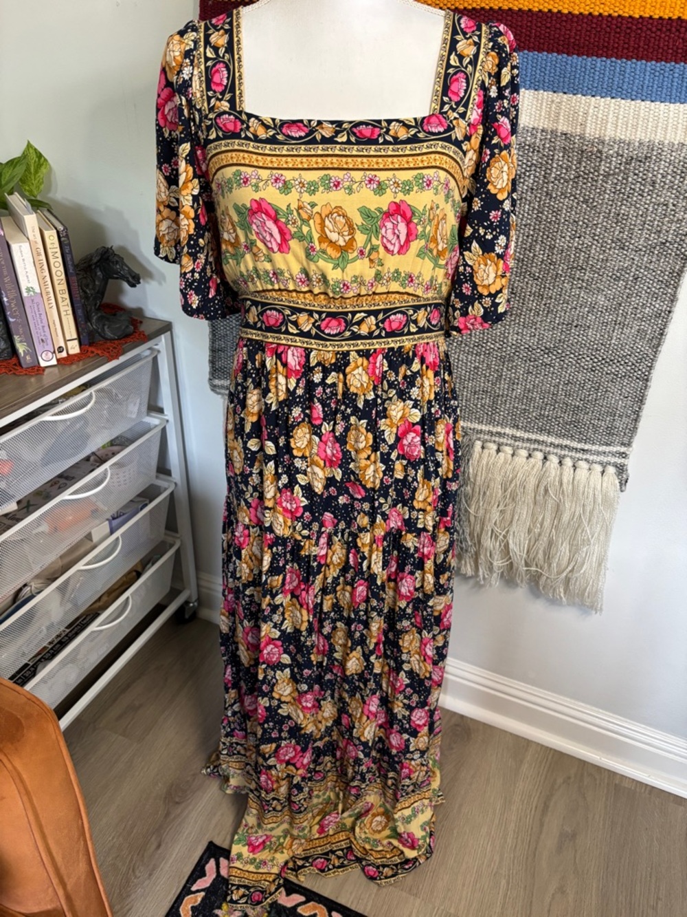 In Bloom Floral Square-Neck Maxi Dress Large